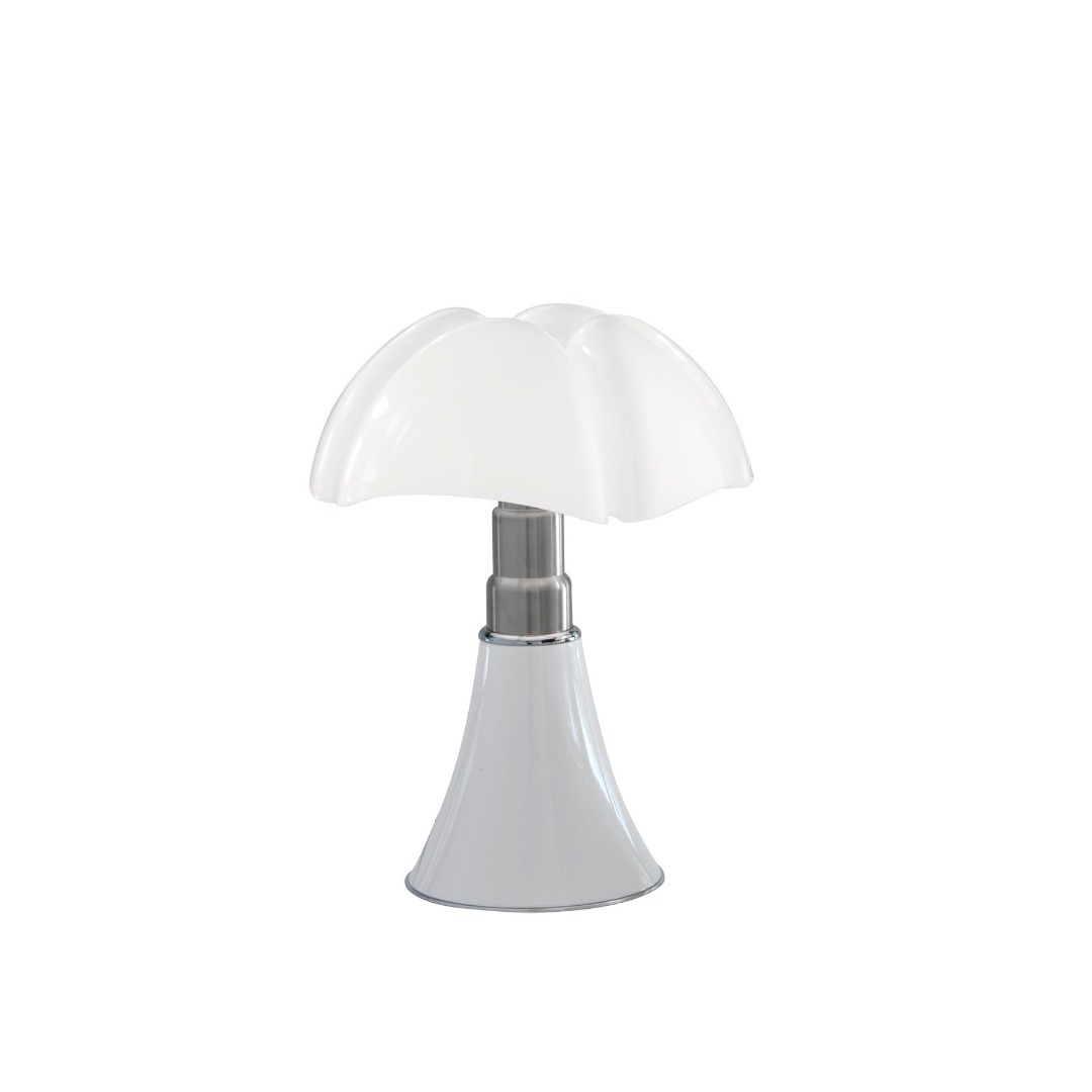 PIPISTRELLO Lampe de table avec pied en métal et diffuseur en forme de fleur en verre. Le corps de la lampe peut être agrandi pour la rendre plus grande.