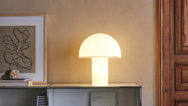 ONFALE Lampe de table en verre blanc en forme de champignons