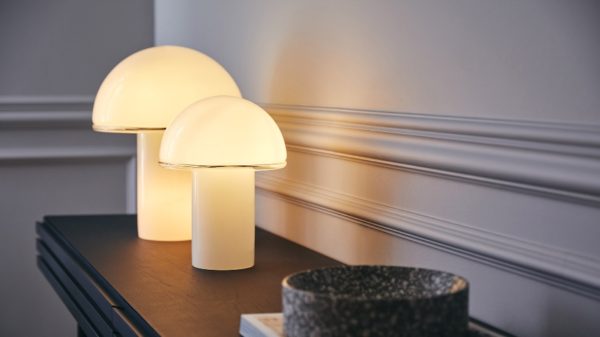 ONFALE Lampe de table en verre blanc en forme de champignons