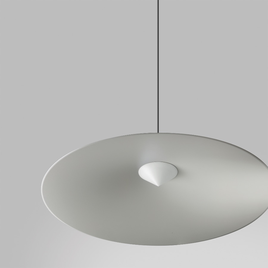 DUNE 35 Suspension en forme de cône très élégant et minimaliste. Longue suspension pour les grandes hauteurs sous plafond.